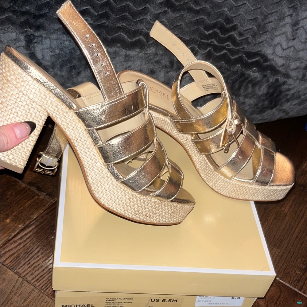 Michael Kors Metallic Gold Wedge Sandals - Picture 5 of 9